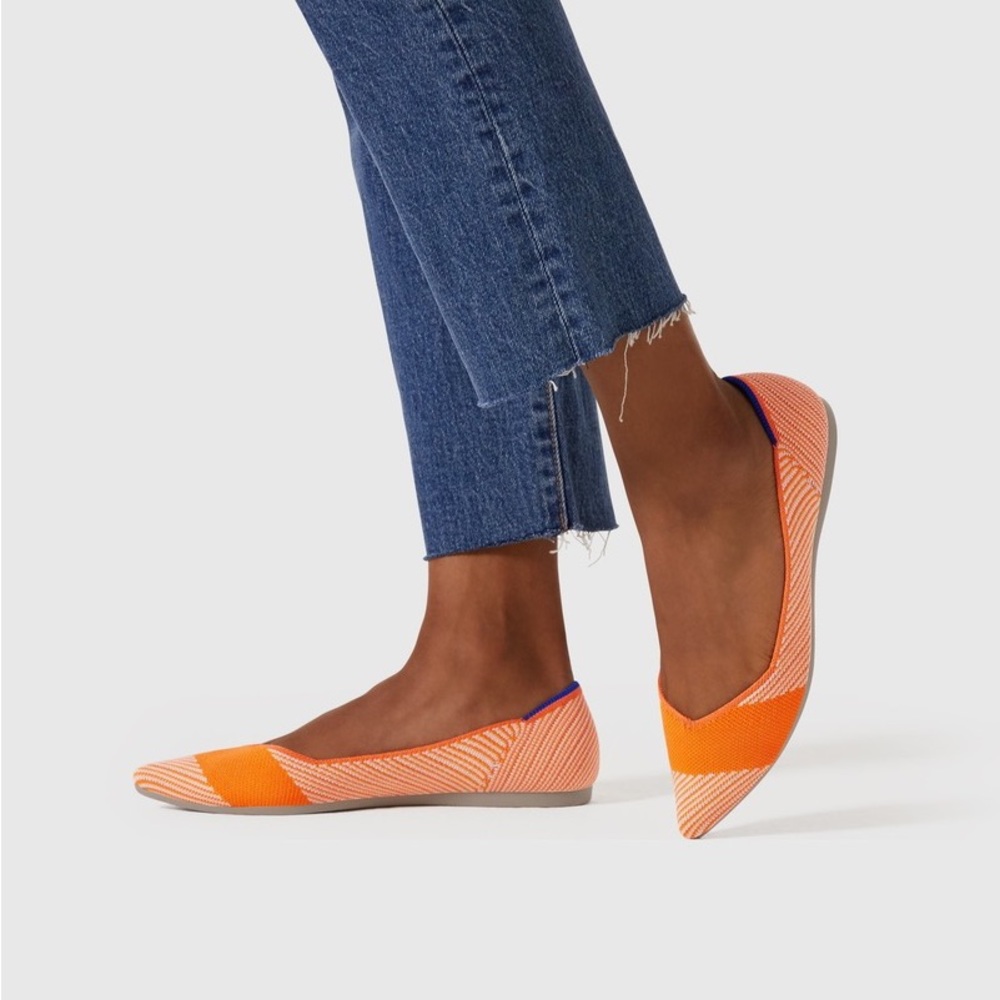 Rothys Point Sherbet Orange Cream Stripe NWT Flats sz 7 or 6.5 NEW Shoes Women’s